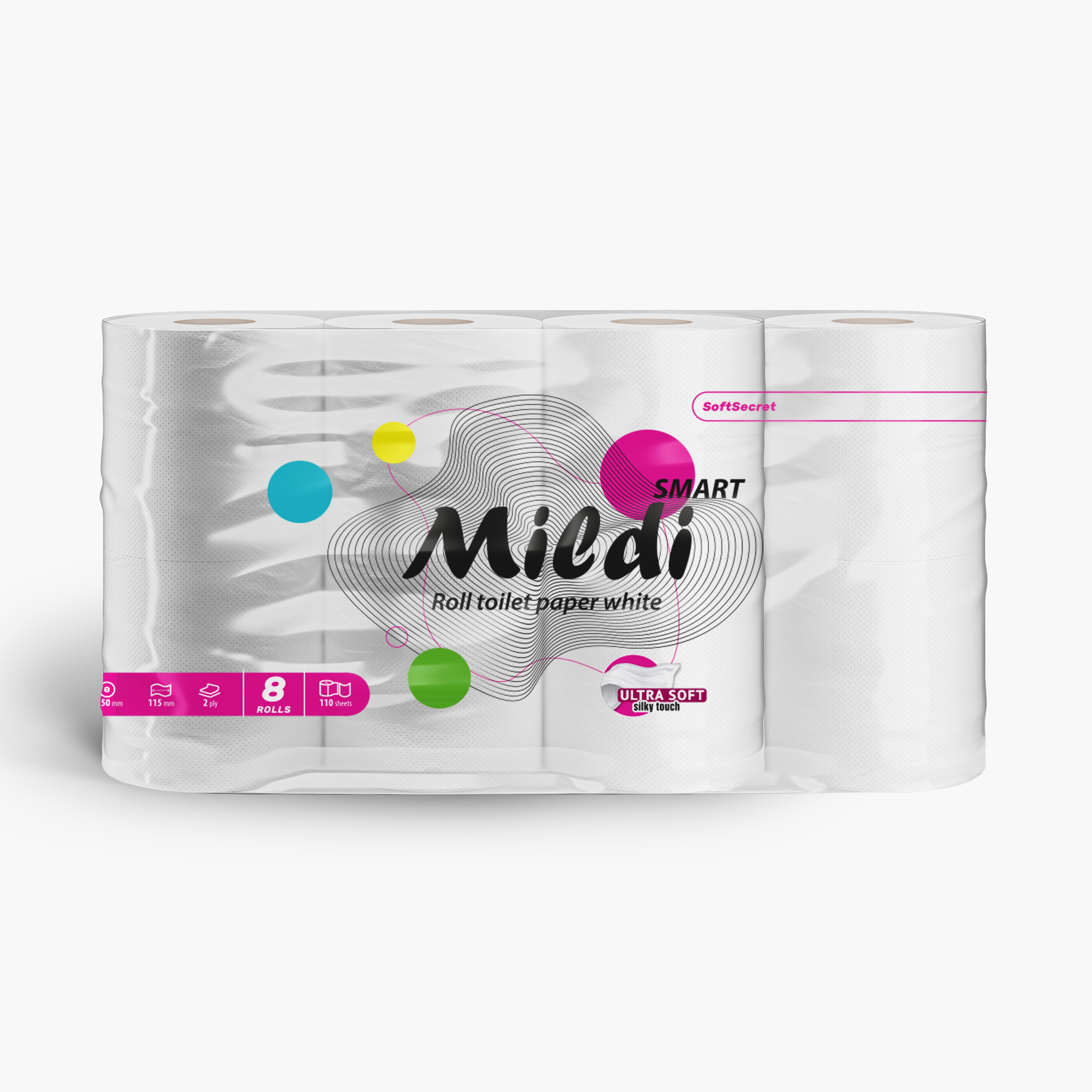 Туалетний папір Mildi Smart, целюлозний 2 шаровий (8 шт) 12,6 м